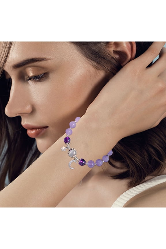 Lavender Stone Bracelet For Women Unique Design Gray Star And Moon Beaded Bracelet Gift For Friends And Students