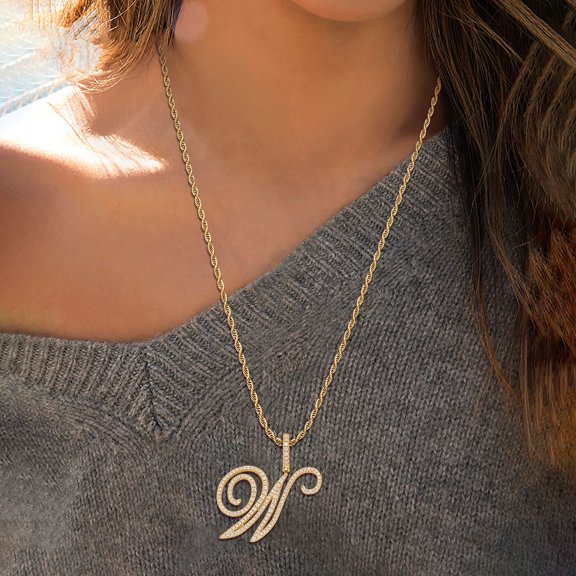 YYKihy Letter Pendant Diamond Necklace Men's Chain Women's Chain Pendant Capital Letter Pendant Hip Hop Jewelry