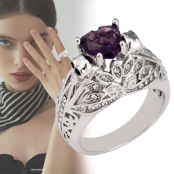 YYKihy Love Imitation Crystal Personalized Fashionable Retro Diamond Ring