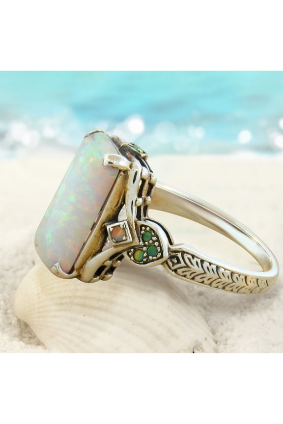 Luxury Square White Opal Antique Silver Ring Jewelry Engaged Ring For Women