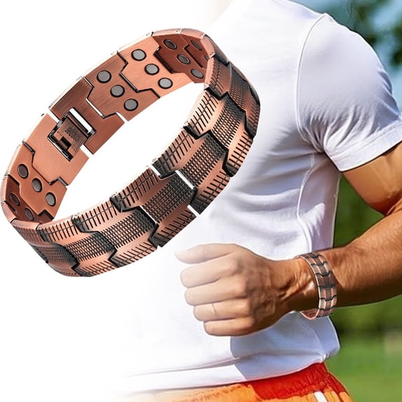 YYKihy Men's Copper Bracelet 3X Strength 99.99% Pure Copper Bracelets With Magnets Adjustable Length With Sizing Tool