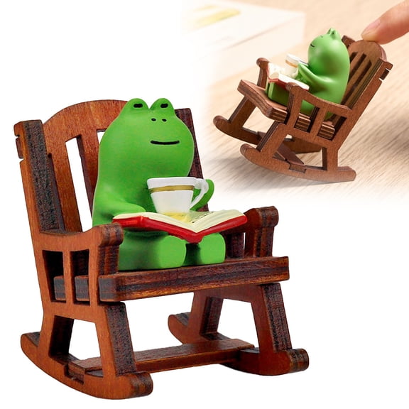 YYKihy Mini Frog Statue Fun Frog Sculpture Shelf Table Decoration Frog Table Accessories Perfect Cute Frog Gift For Frog Lovers (Rocking Chair + Frog)