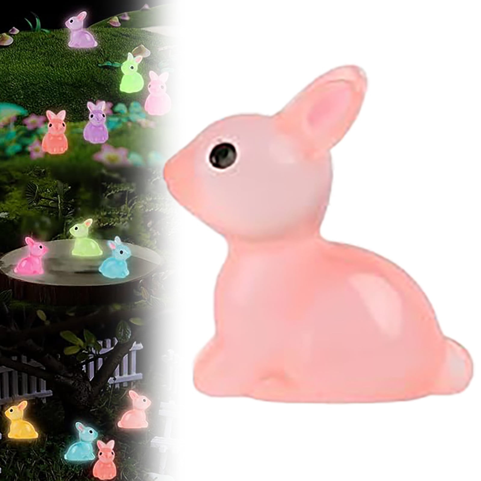 YYKihy Mini Glowing Rabbit Statue Light Up Dark Resin Rabbit Figure For ...