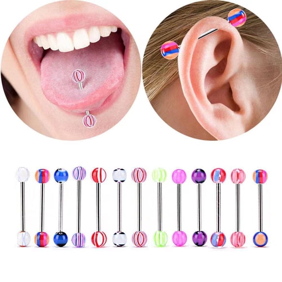 YYKihy Multi Color Tongue Rings For Women Plastic Surgical Tongue Ring Nipple Rings Jewelry Tongue Nipple Piercing Barbells Body Piercing Jewelry 30PCS