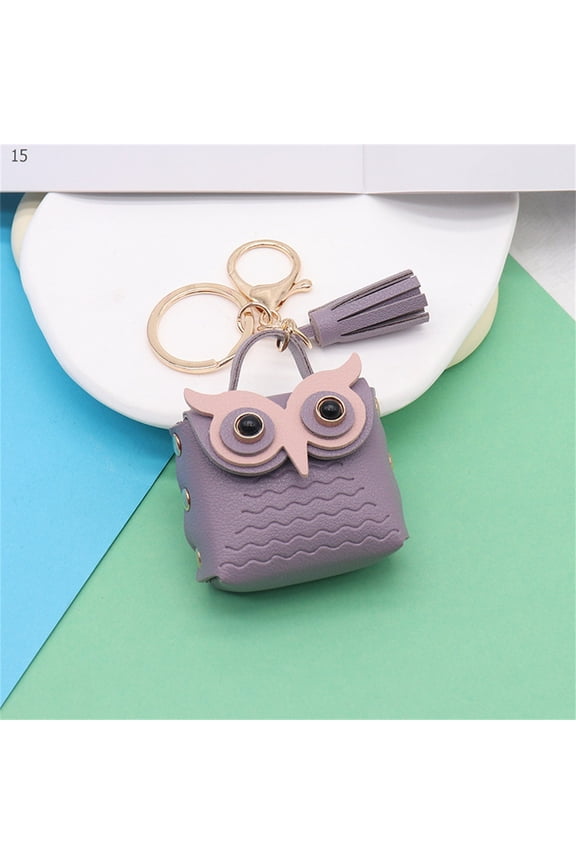 Multipurpose Cute Mini Bag Keychain Leather Owl Tassel Keychain Owl Coi N Purse Keychain