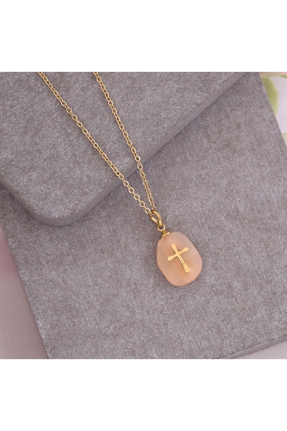 Natural Stone Cross-shaped Necklace, Cross-shaped Necklace, Gemstone Necklace,New Creative Necklace,Fashion Dream Metal Transparent Necklace Ladies Jewelry
