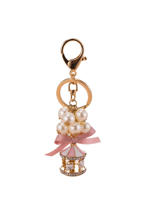 New Exquisite Pearl String Carousel Key Chain Girls Bag Car Strap