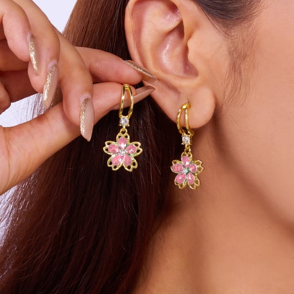 YYKihy New Flower Earrings Fashionable Women's Versatile Multi Color Petals Inlaid Ear Clip Earrings