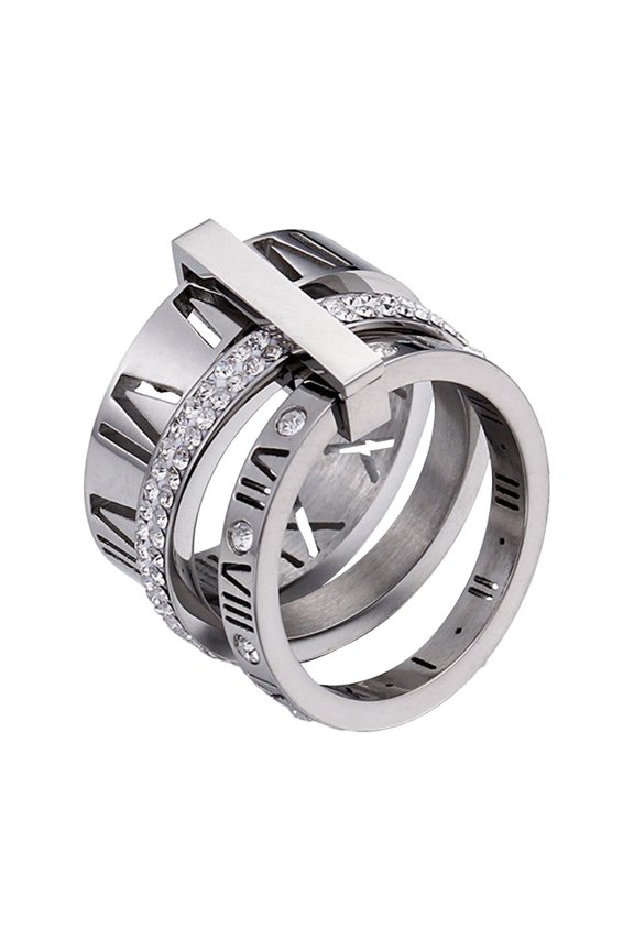 News Fashion Stackable Rings Jewelry Inlaid Zircon Stainless Steel Roman Numeral Ring Women