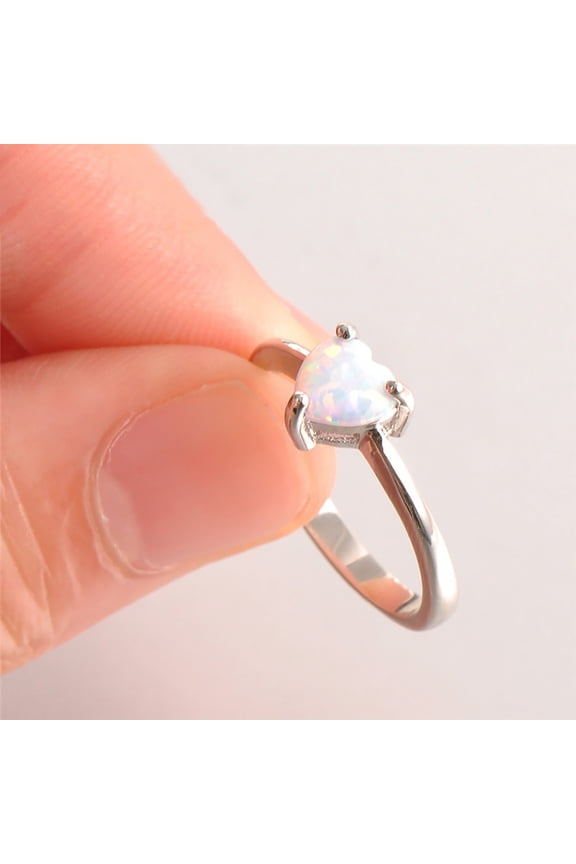 Opal Ring Lover Heart Shape Opal White Stone Hand Jewelry Fashion Jewelry Ring
