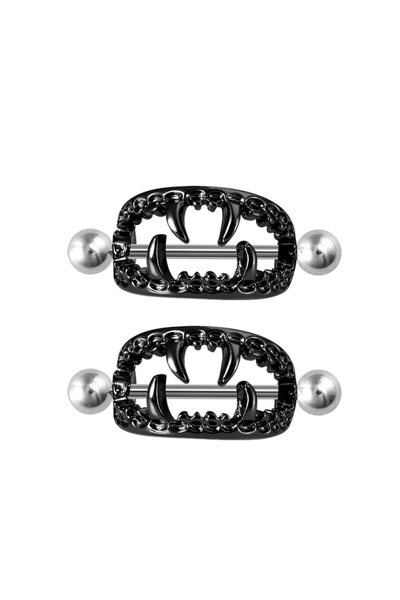 PAIR Nipple Shields Fangs Design Body Jewelry Steel Barbell Rings