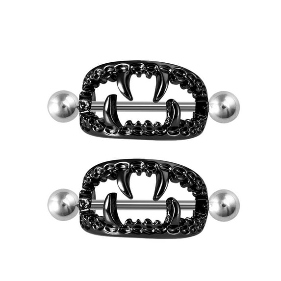 YYKihy PAIR Nipple Shields Fangs Design Body Jewelry Steel Barbell Rings