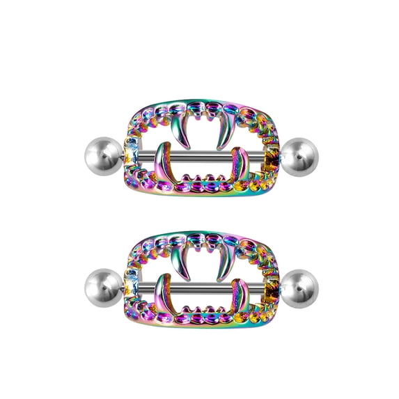 YYKihy PAIR Nipple Shields Fangs Design Body Jewelry Steel Barbell Rings