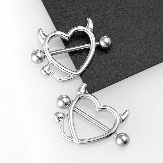 YYKihy PAIR Nipple Shields Fangs Design Body Jewelry Steel Barbell Rings