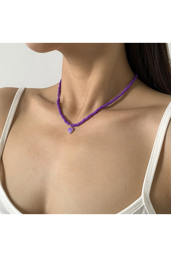 Peach Heart Simple Rice Beads Handmade Necklace Geometric Folding Beaded Necklace For Women's Daily Wear