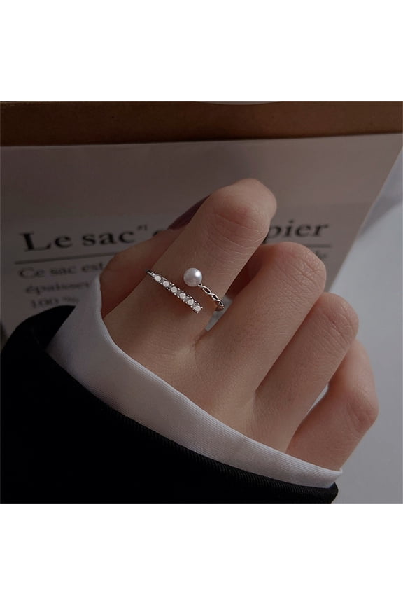 Pearl Sterling Silver Ring For Women 925 Sterling Silver Cubic Zirconia Wrap Finger Open Statement Rings Engagement Rings