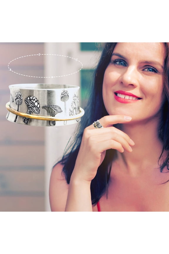 Personalized Retro Cartoon Mushroom Rotating Ring Inspiration Mushroom Ring Meditation Inspirational Ring Mother Day Ring For Women Size 6 11