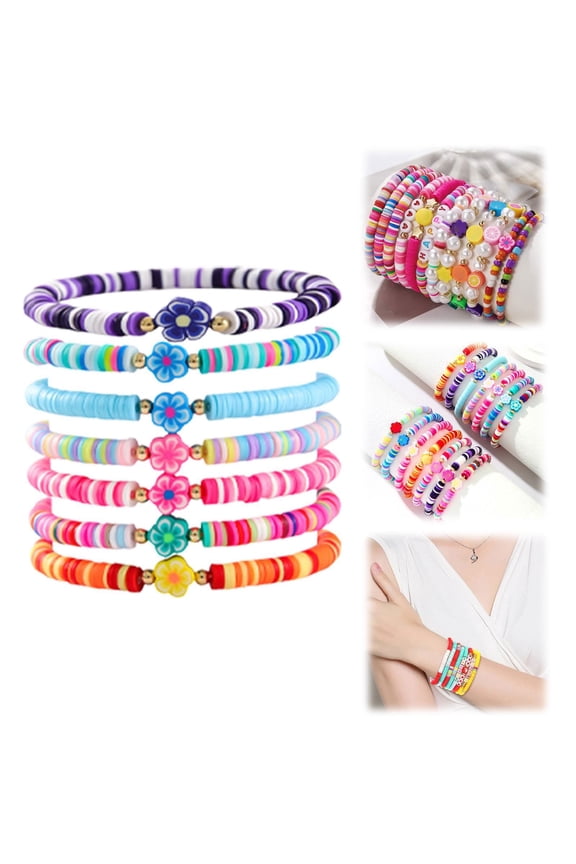 Preppy Bracelets Set Colorful Heart Star Polymer Beaded Pearl Clay Stackable Charm Kidcore Aesthetic Summer Beach Stretch Layering Bracelets Jewelry For Girls Women Teens