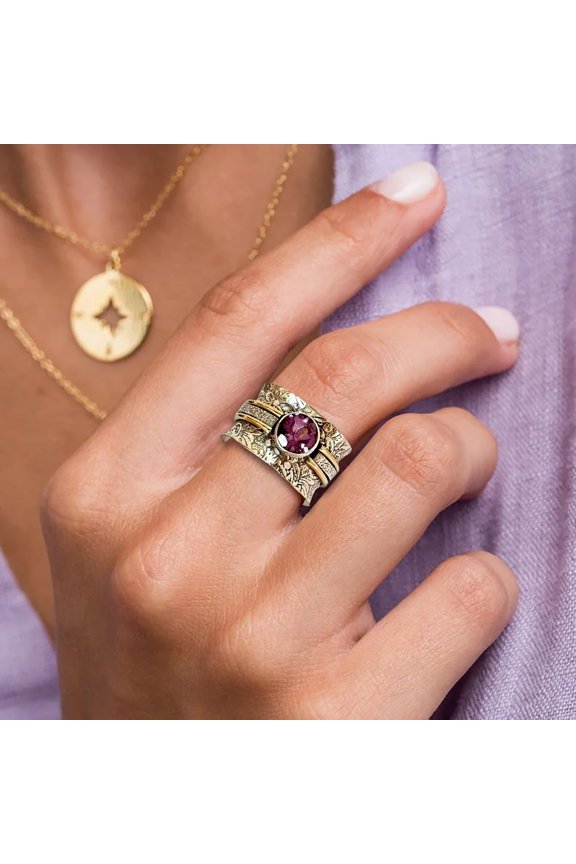 Purple Ancient Gold Pattern With Diamond Women's Ring Fashion Light Luxury Ring