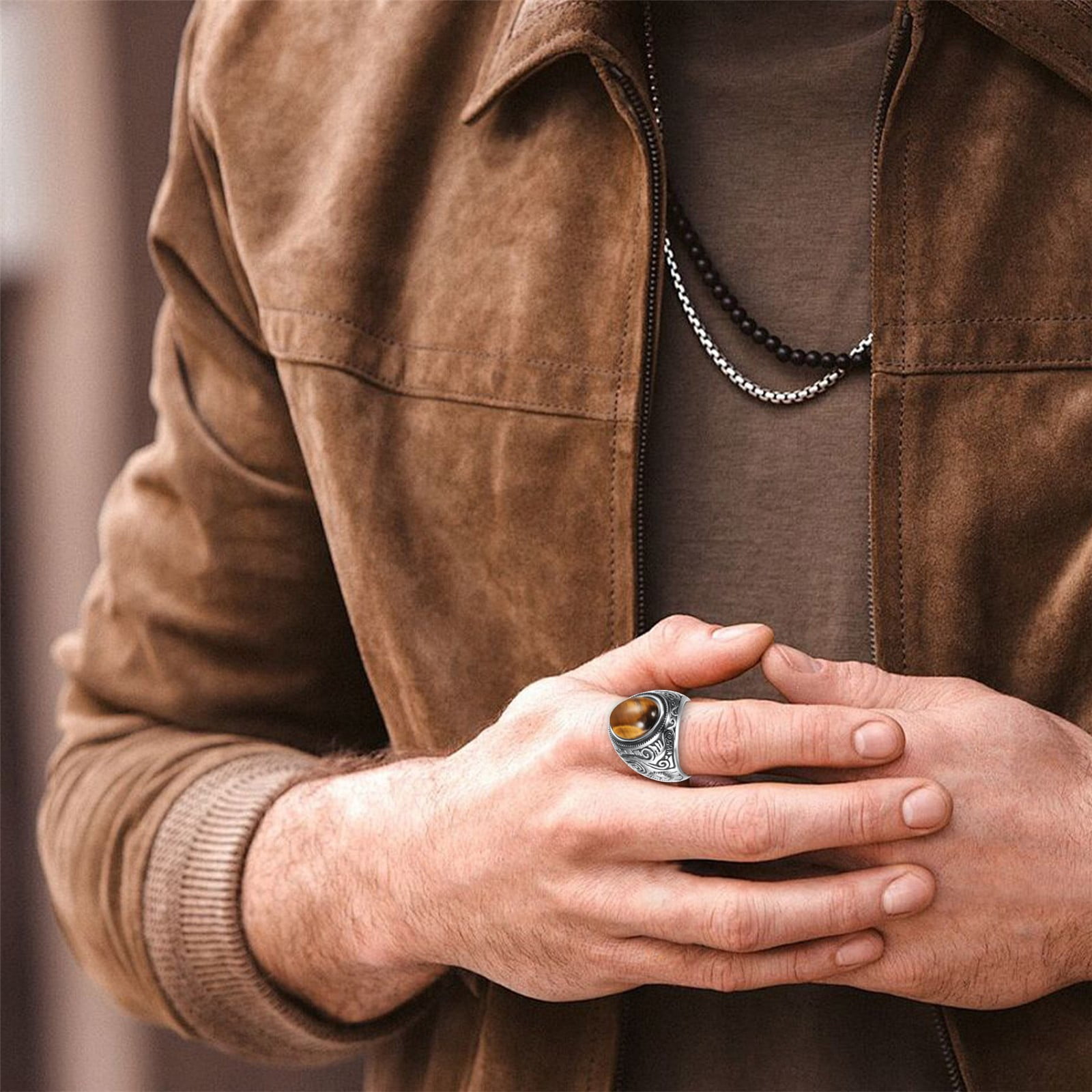 YYKihy Retro Jewelry Turquoise Stone Rings For Men Steel Inlaid Three ...