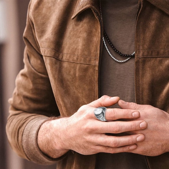 YYKihy Retro Jewelry Turquoise Stone Rings For Men Steel Inlaid Three Colors Ring Men Domineering Opal Ring