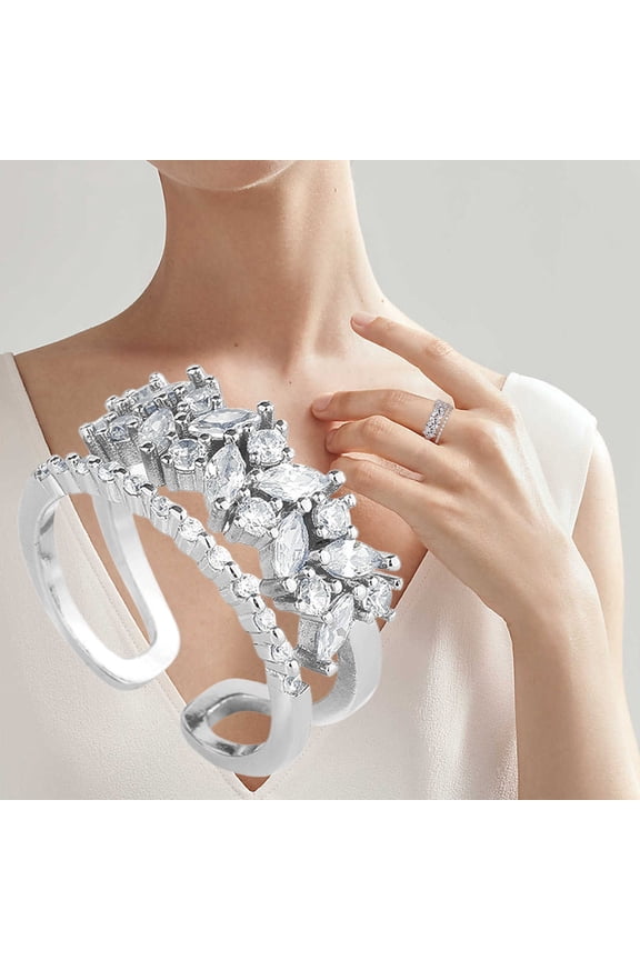 Ring Double Layered Promise Engagement Rings Fashion Open Adjustable Statement Wedding For Women