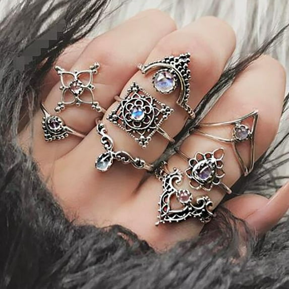 YYKihy Rings Finger Vintage Jewelry For Women Boho Set Midi Opal Ring Rings