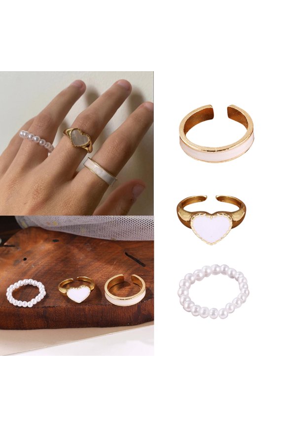 Rings Set Of 3 For Women Finger Rings Pearl Rings Ajustable Rings Female Jewelry