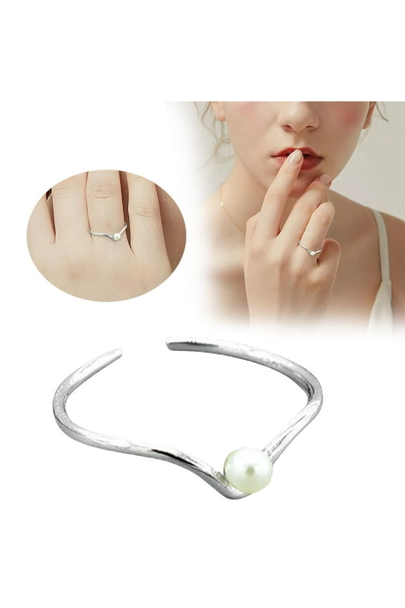 S925 Sterling Silver V Shaped Inlaid Pearl Ring Female Advanced Design Ring