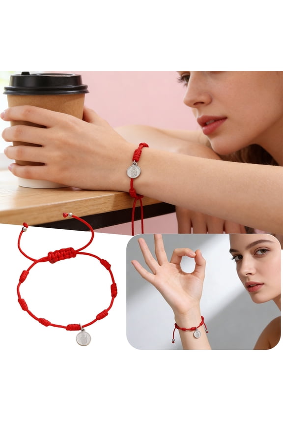 Seven Knot Red Rope Adjustable Bracelet Nylon Rope & Stainless Charm Flexible Size Range Lightweight Stylish Daily Accessory