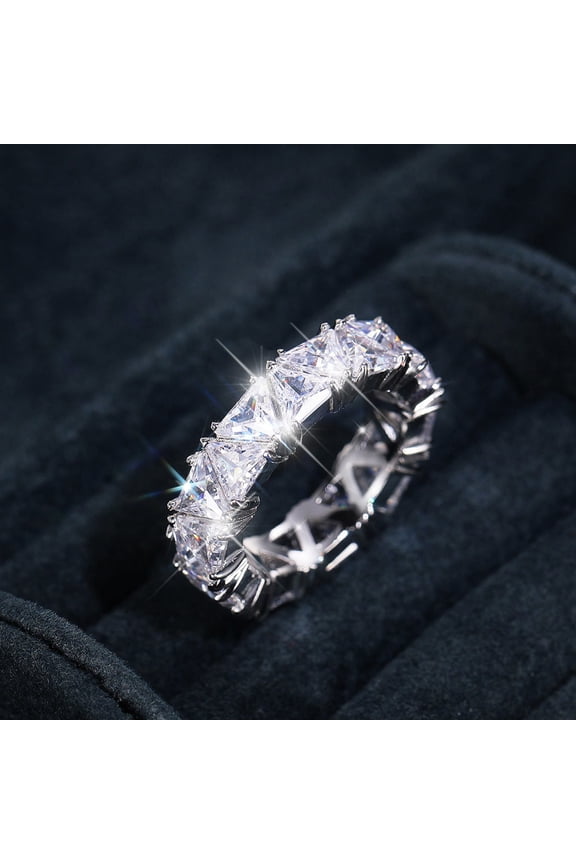 Silver Retro Elegant Triangular Rhinestone Ring Simplicity Alloy Jewellery Rings Women Fashion Full Diamond Zircon Rings For Women Size 6 10