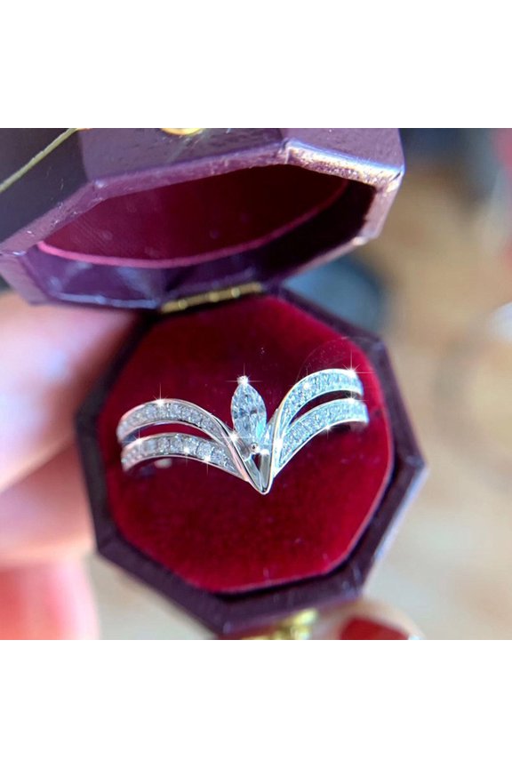 Silver V Shape Ring Diamond V Rhinestone Ring Elegant Geometry Rhinestone Ring Full Diamond Rings For Women Size 6 10