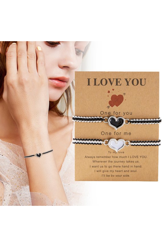 Simple Matching Braided String Rope Bracelets Handmade Love Heart Couple Relationship String Rope Bracelets Black Red Woven String Pinky Promise Anniversary Valentine's