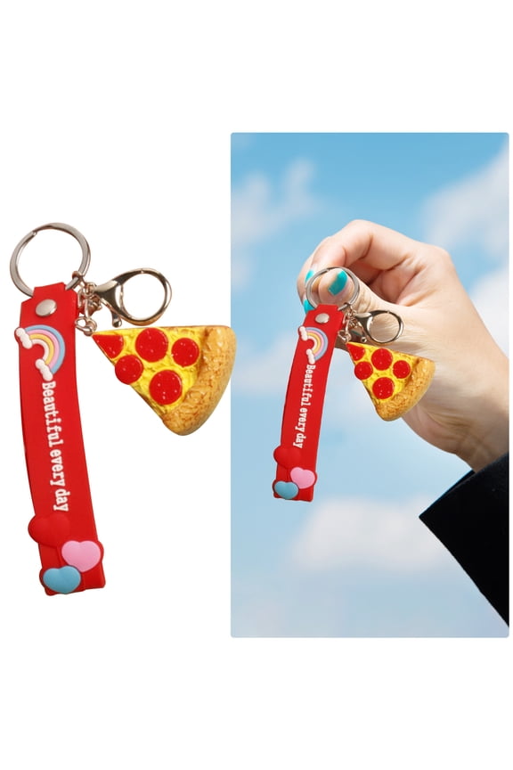 Simulation Of Pizza Personality Fun Antilost Key Chain Pendant Student Bag Features Pizza Pendant