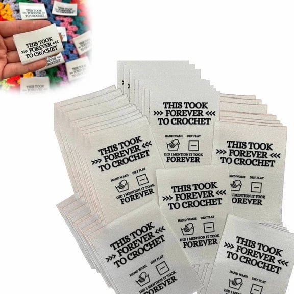 YYKihy Slipasikao Fun Personalized Woven Garment Labels 50/1 Pcs Knitting Labels 'This Took Forever To Crochet' Handmade Labels For Crochet Quality Sewing Woven Labels