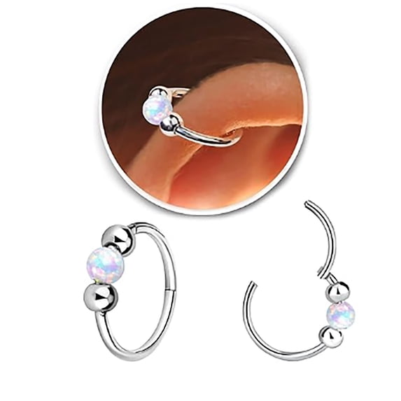 YYKihy Small Cartilage Hoop Earrings For Women Men Opal Silver Earrings 316L Surgical Hinge Huggie Hoop Earrings For Tragus Conch Earlobe Piercing Jewelry