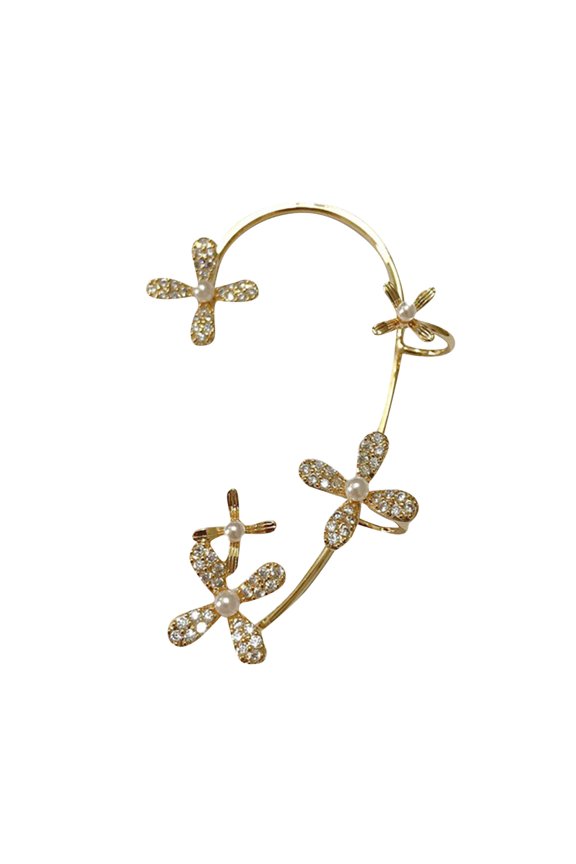 Small Fresh Pearl Flower Ear Hanging Without Ear Hole Ear Clip Fashion Temperament Diamond Earring Ear Pin