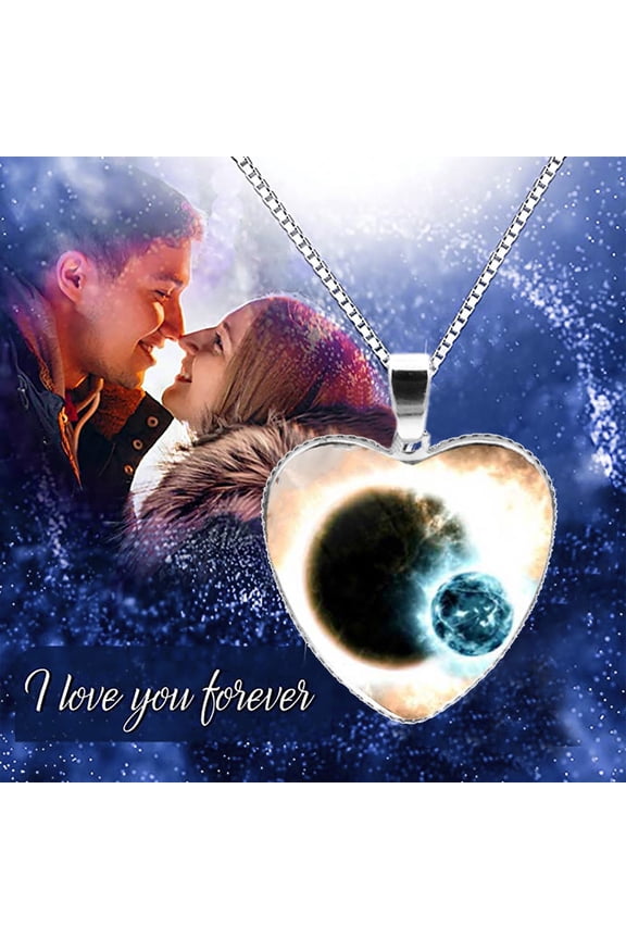 Solar System Planet Galaxy Glass Universe Heart shaped Pendant Necklace
