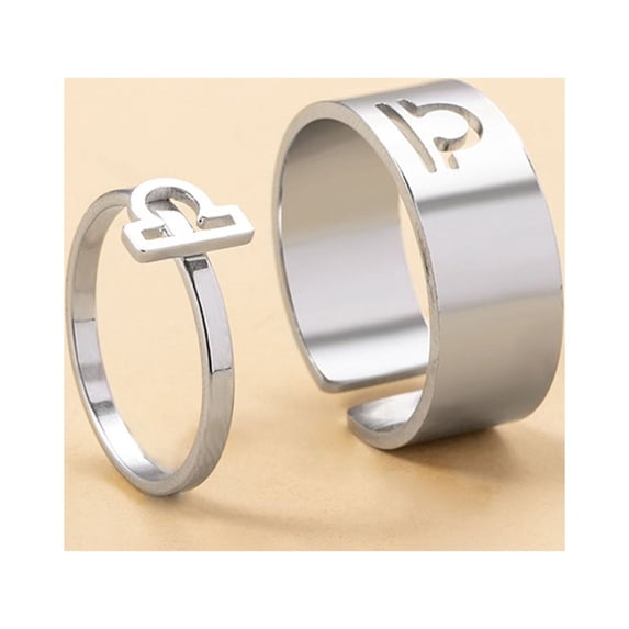 YYKihy Stainless Steel Zodiac Ring For Couple Women Men Statement Ring Open Friendship BBF Birthday Jewelry Gift 2Pcs Set