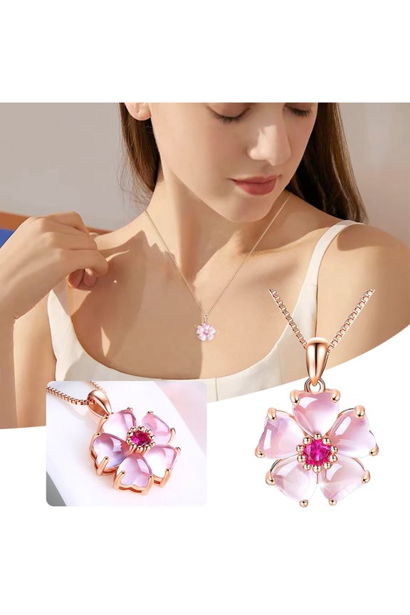 Temperament Clavicle Chain Copper Silver Plated Necklace Heart Powder Pendant Female Natural Rose Gold Jewelry