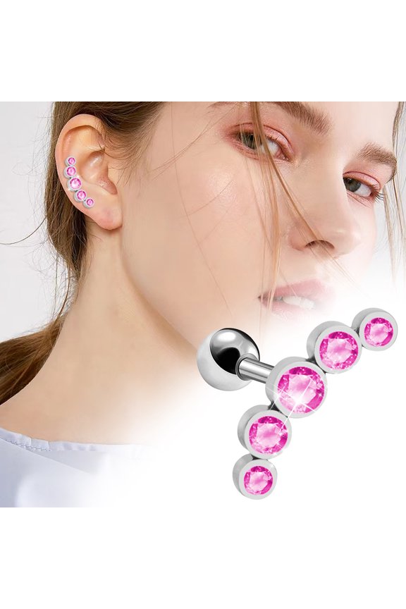 Thick Rod Ear Pin Five Diamond Small Earrings High Grade Diamond Green Leaf Silver Earrings