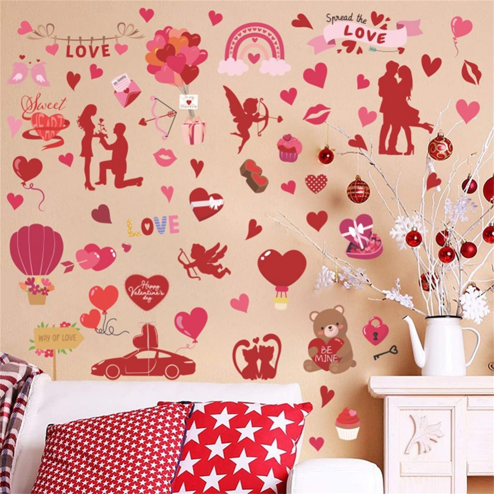 YYKihy Valentine's Day Heart Shaped PVC Wall & Window Stickers For ...