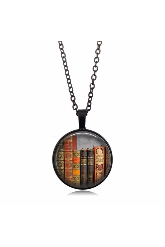 Vintage Library and Books Time Fashion Silver Necklace Pendant Jewelry