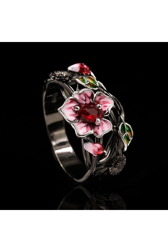 Vintage Pink Ring Boho Chunky Ring For Women Statement Bohemian Ring Engraved Hollow Pink Ring