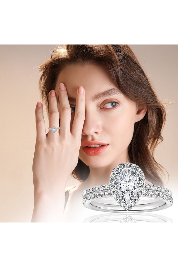 Water Drop Shaped Full Diamond Love Shaped Ring Fashion Hollow Carving Diamond