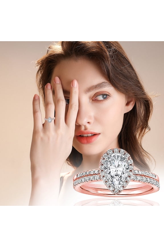 Water Drop Shaped Full Diamond Love Shaped Ring Fashion Hollow Carving Diamond
