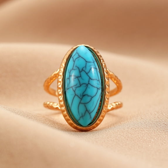 YYKihy Western Ring Oval Amazonite Gemstone December Birthstone Open ...
