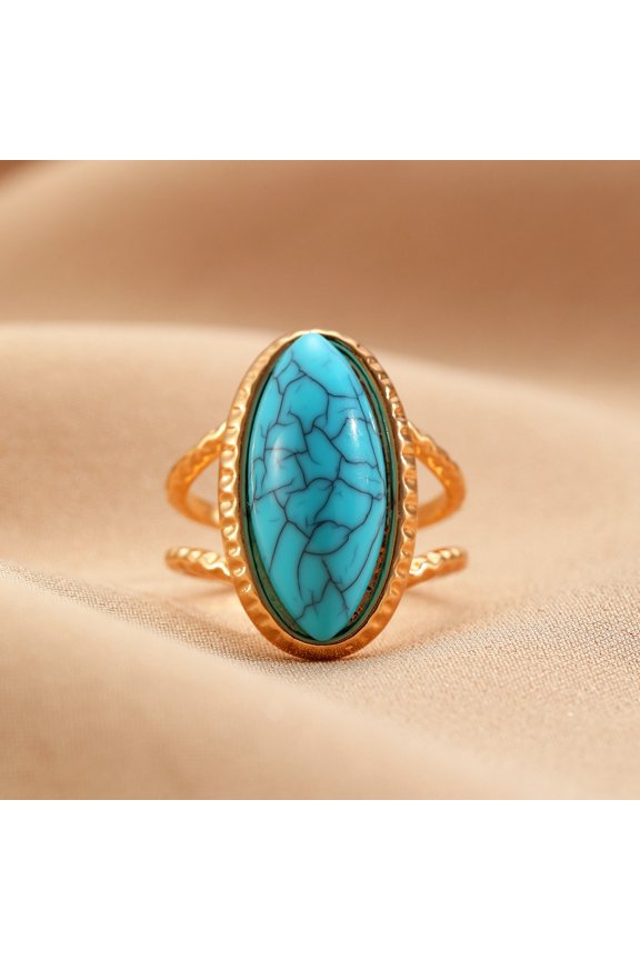 Western Ring Oval Amazonite Gemstone December Birthstone Open Adjustable Statement Ring Gold Plated Stainless Stackable Rings For Women
