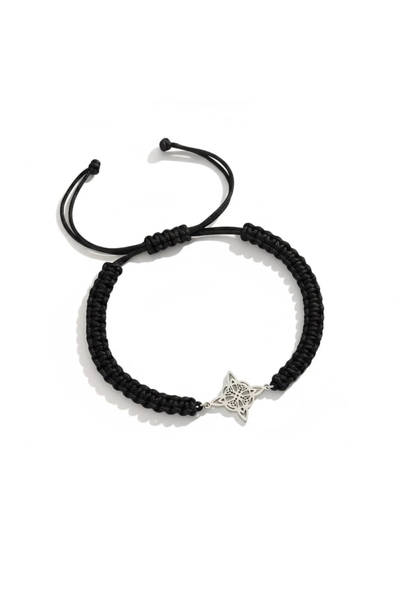 Witch Knot Pendant Hand Woven Adjustable Flat Knot Bracelet Nylon Rope & Stainless Red Design Lightweight Stylish Daily Accessory