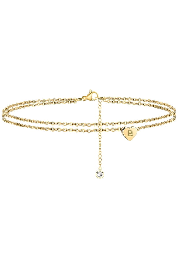 Women Dainty Layered Anklet Letter Initial Heart Ankle Bracelets